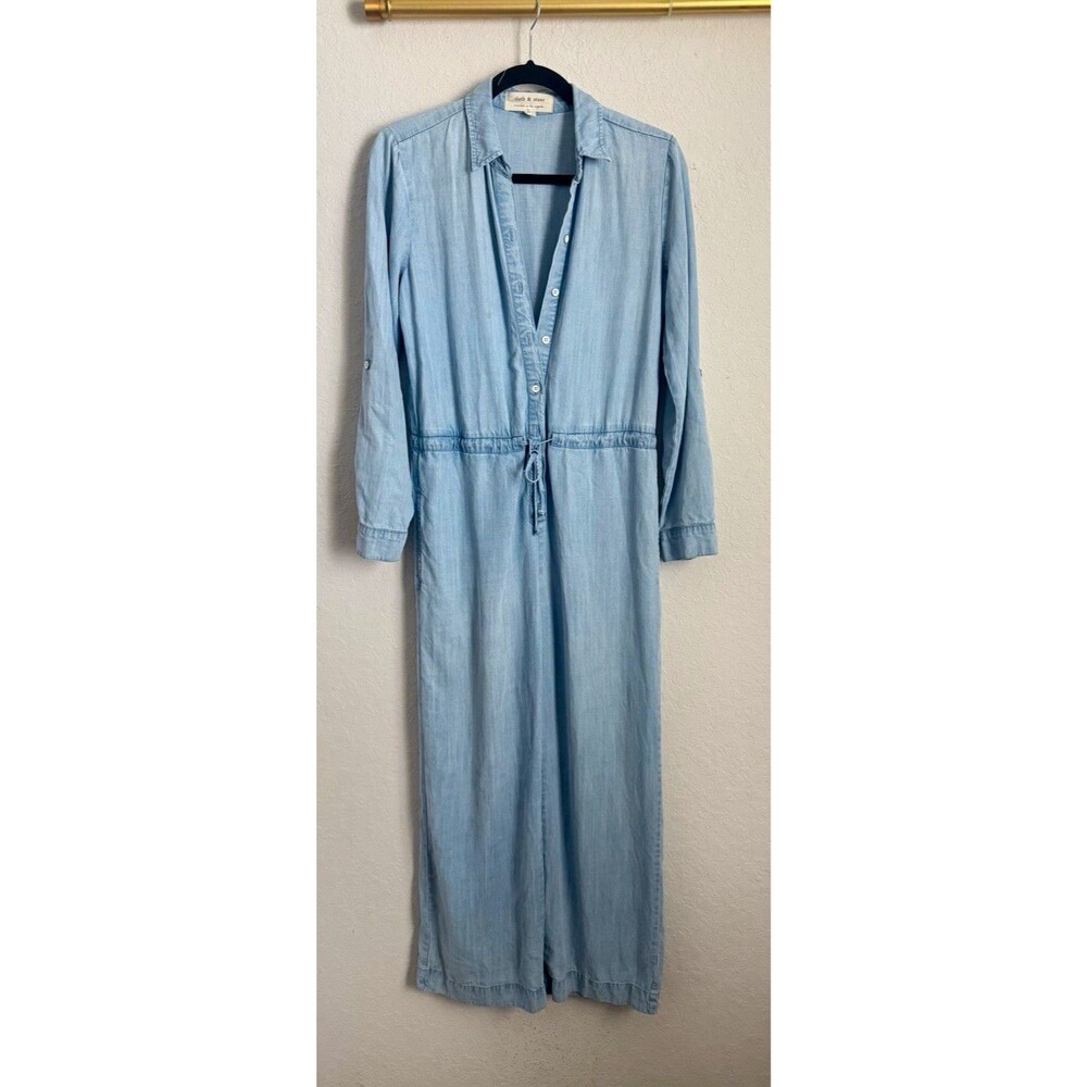 Cloth & Stone Womens XS Blue Solid Collared Long Sleeve Button Jumpsuit